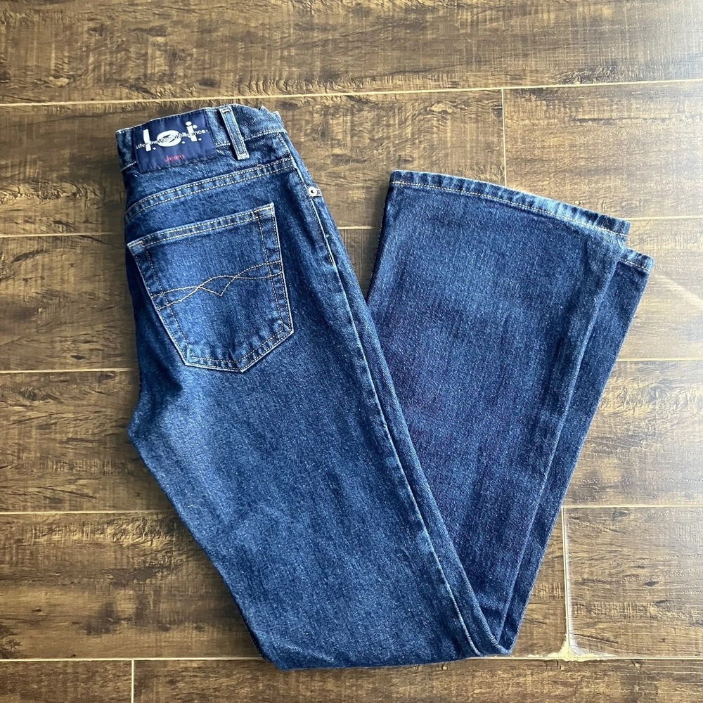 Vintage LEI Jeans Womens Size 7 Dark Wash 100% Cotton High Rise Flare Leg Y2K